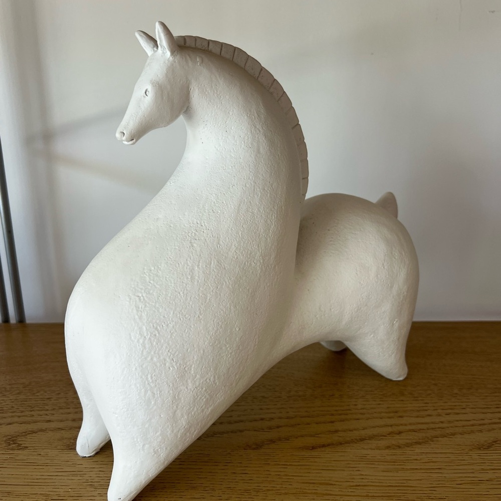 Minimalist White Ceramic Horse Sculpture - Home Art